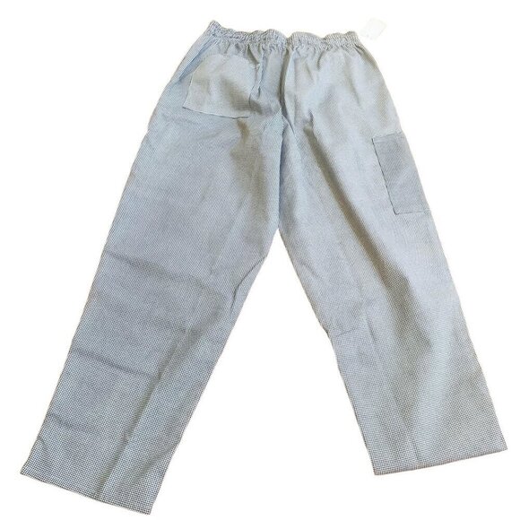 Chef Pants Black & White Houndstooth Unisex Elastic Waist Two Large Pockets - Picture 3 of 5